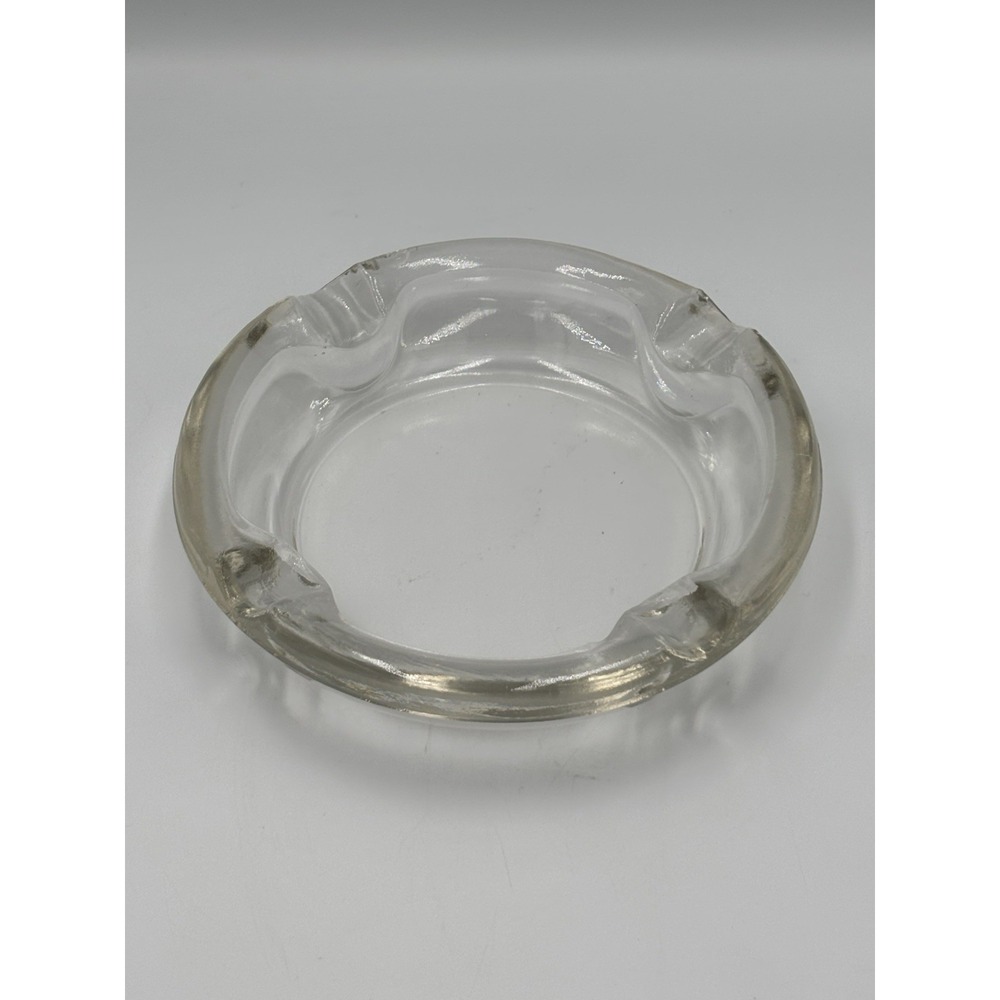 Vintage 70s 80s Mid-Century MCM Large Heavy Solid Clear Round Glass Ashtray